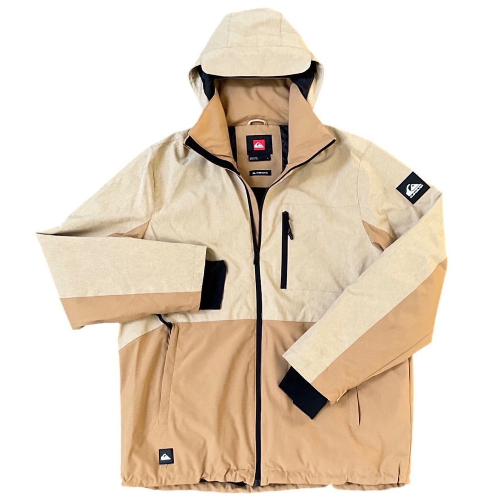 Quiksilver Beige Tan Colorblock Snow Jacket Hooded Ski Snowboard Men's Size L